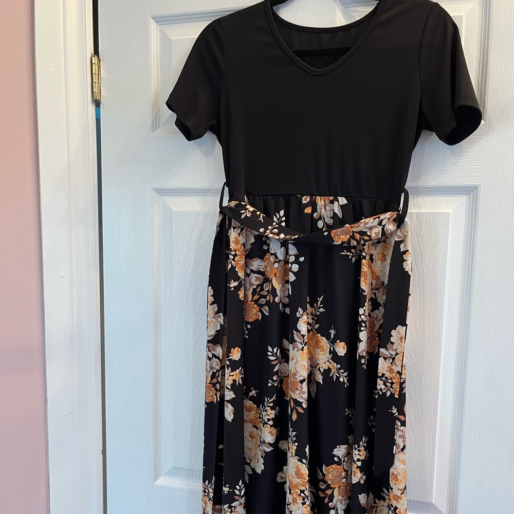 Floral Black and Orange Women's Dress